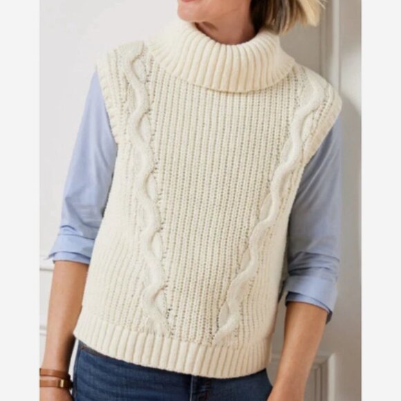 Talbots Convertible Cowl-Neck Cable Knit Sweater Vest Cream M - Picture 1 of 12